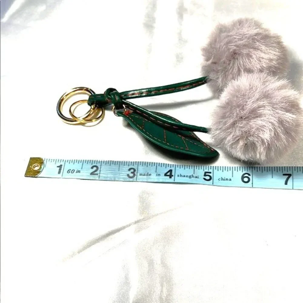 Gray and Green Cherry Pom Pom Keychain